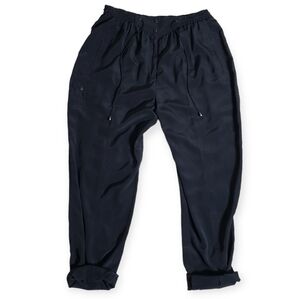 VINTAGE Y2K Black Parachute Pants Yoked Elastic waist with drawstrings L
